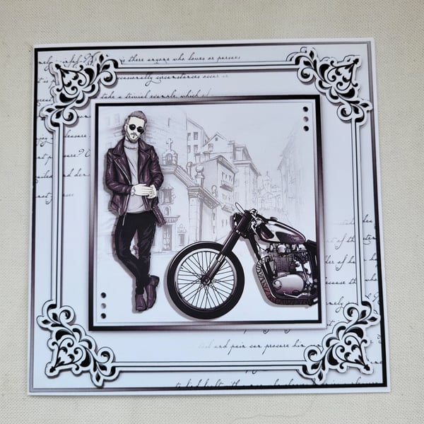 Handmade greeting card.  Motorcycle birthday card.  