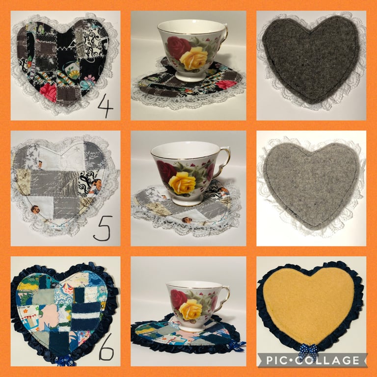 Love Heart Coaster Tea or Coffee Pot Placemat Patchwork Quilted Drink Coaster 