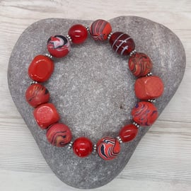 Bracelet in red mix polymer clay