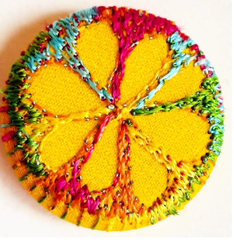 Buttons 1 inch button Hand Dyed Silks and Cottons Free Machine Embroidery Button