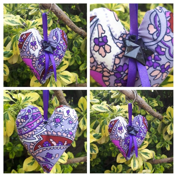Heart keyring in purple fabric. Free uk delivery. 