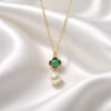 Four leaf Clover and Pearl Pendant Necklace - Gold Plated 