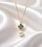 Four leaf Clover and Pearl Pendant Necklace - Gold Plated 