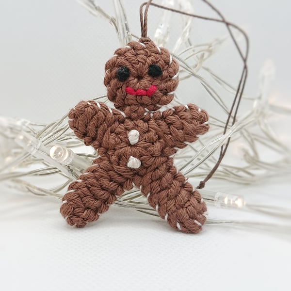 Mini Crochet Gingerbread Man Hanging Decoration, Tree Decoration