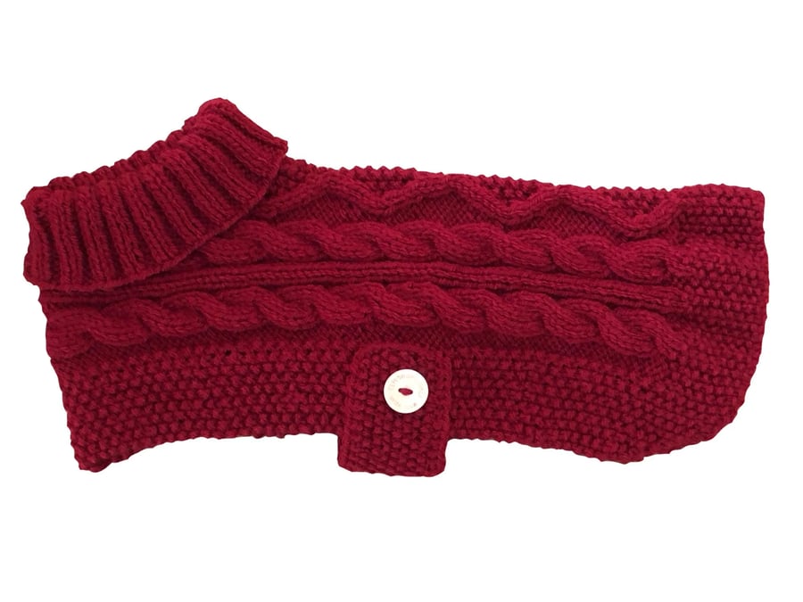 Warm Red Hand Knitted Medium Dog Coat (R750M)