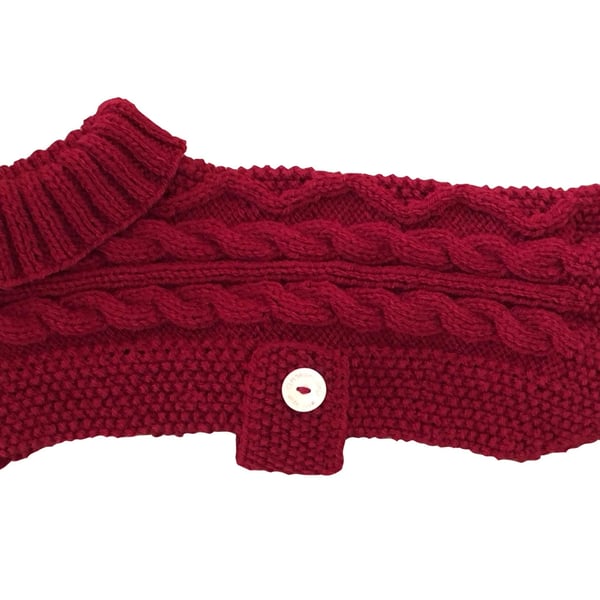 Warm Red Hand Knitted Medium Dog Coat (R750M)