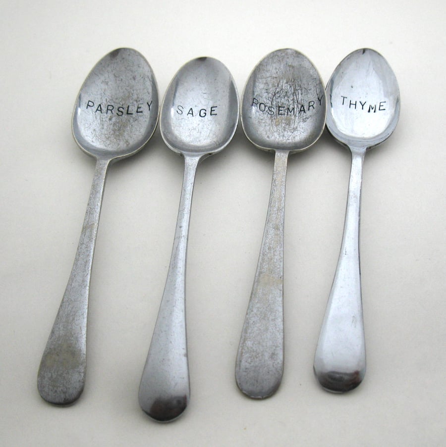 Herb labels, 4 spoons, parsley sage rosemary thyme