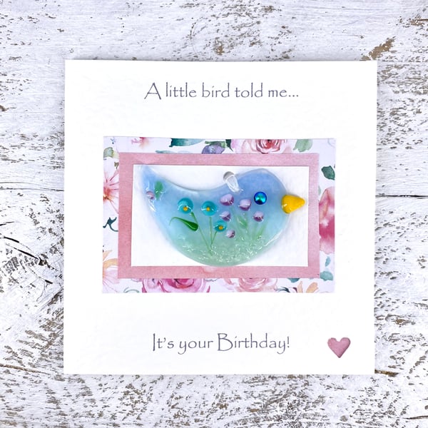 Birthday Day Card with Detachable Glass Meadow Bird