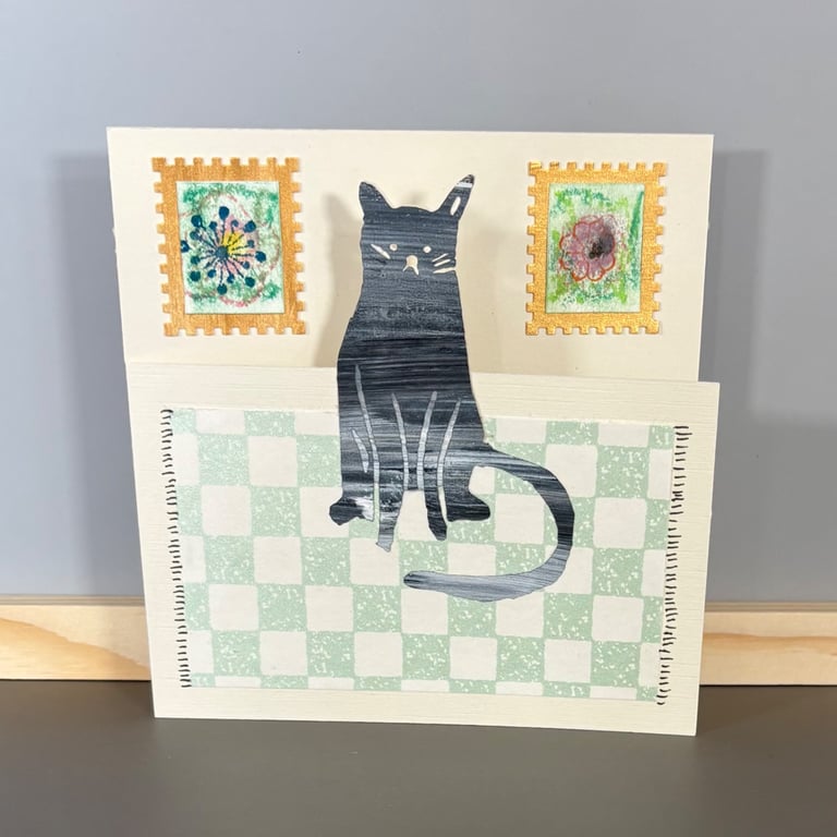 Greetings Card - Grey Cat on a Mat