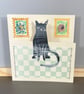 Greetings Card - Grey Cat on a Mat