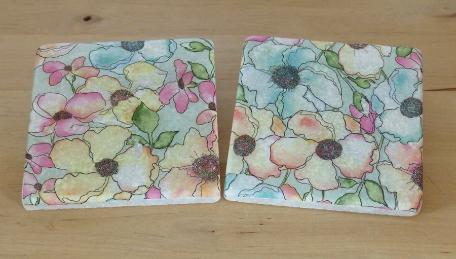 Marble 'Pastel Floral' Coasters