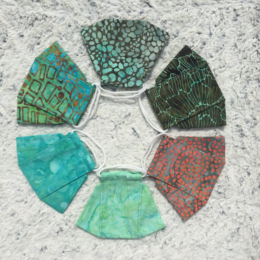 3D Origami Style Face Mask, Breathable,100%Cotton, Japanese Mask, Batik