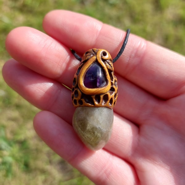 Praisolite & Amethyst Pendant