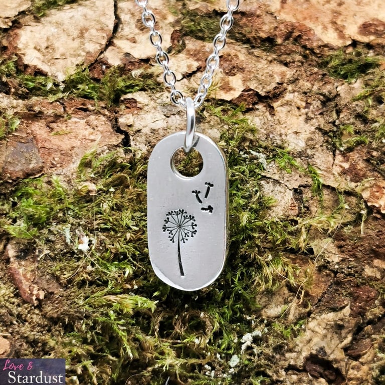 DANDELION & FLUFF Hand Stamped Pewter Necklace
