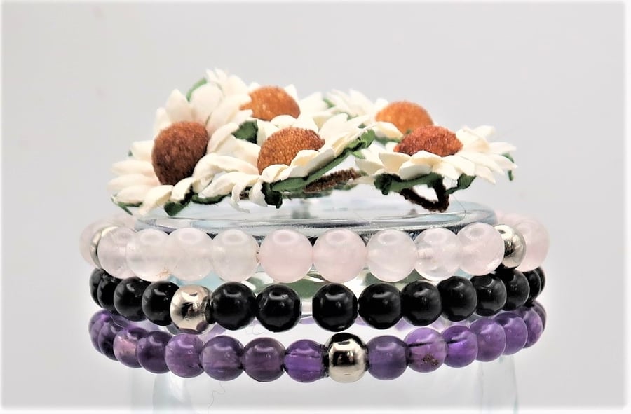 Set of 3 Stress and Anxiety Stretch Stacking Bracelets. Free UK p&p