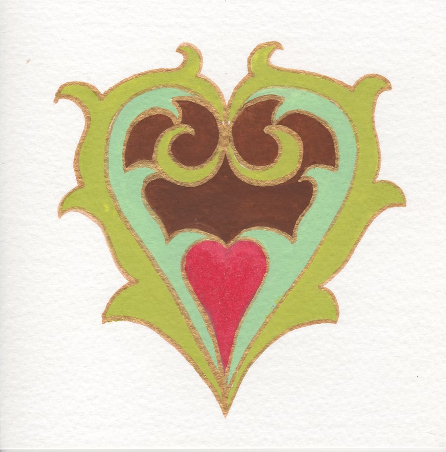 Hand painted card - Art Nouveau Heart No.1