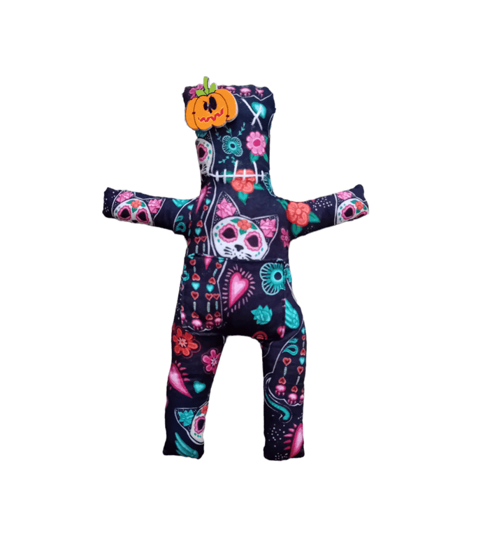 Voodoo style worry doll sugar skull cats