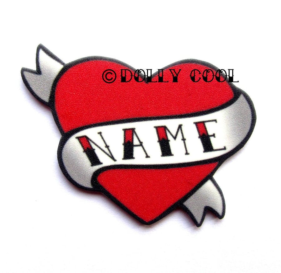 Heart Brooch Custom Personalised Name - Your choice of word - Hand Made by Dolly