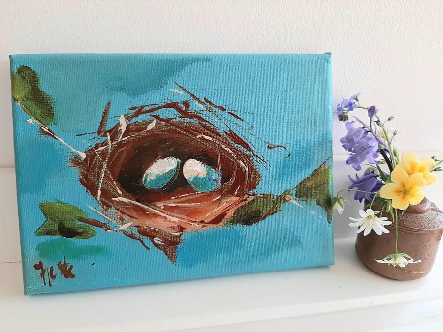 Nest painting on small canvas board
