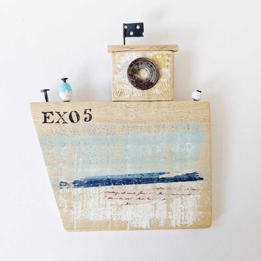 Rustic Painted Wooden Boat Hanging Exmouth