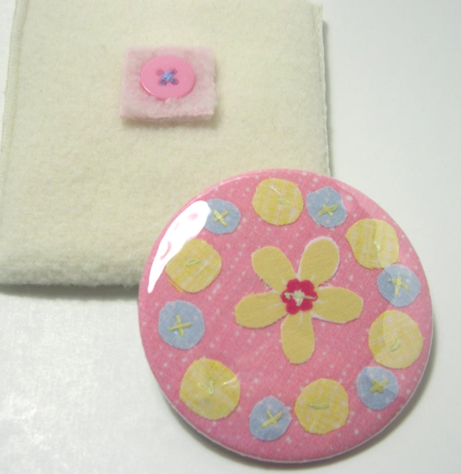 SALE - Candy pink  flowers pocket mirror