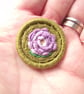 Purple Rose Flower Dorset Button Brooch or Pin, 3.5cm, Cotton Thread, Brass Ring - Image 3
