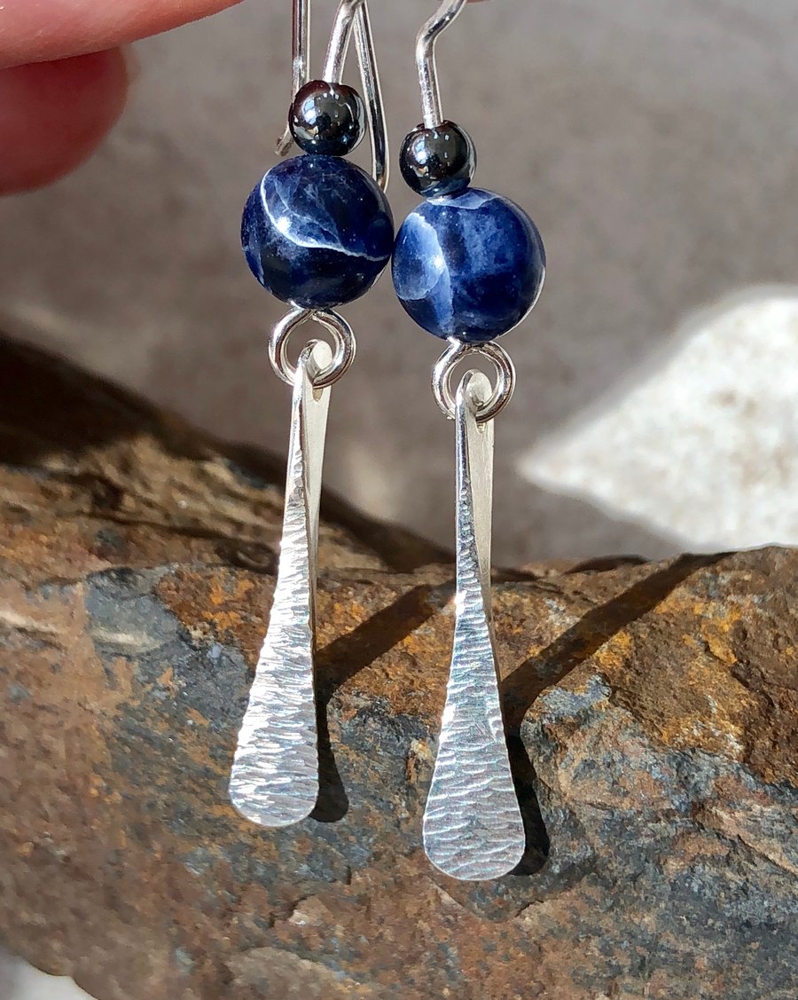 Silver earrings, Blue sodalite earrings