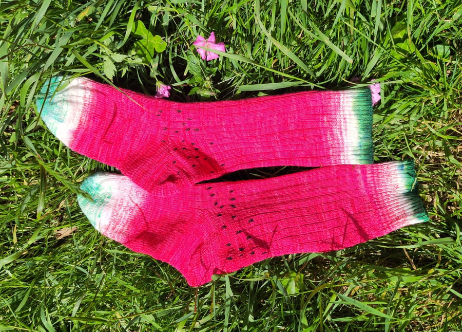 Luxury vegan pima cotton watermelon socks. Hand-cranked and so soft