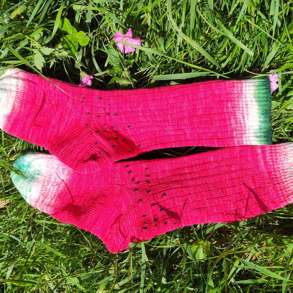 Luxury vegan pima cotton watermelon socks. Hand-cranked and so soft