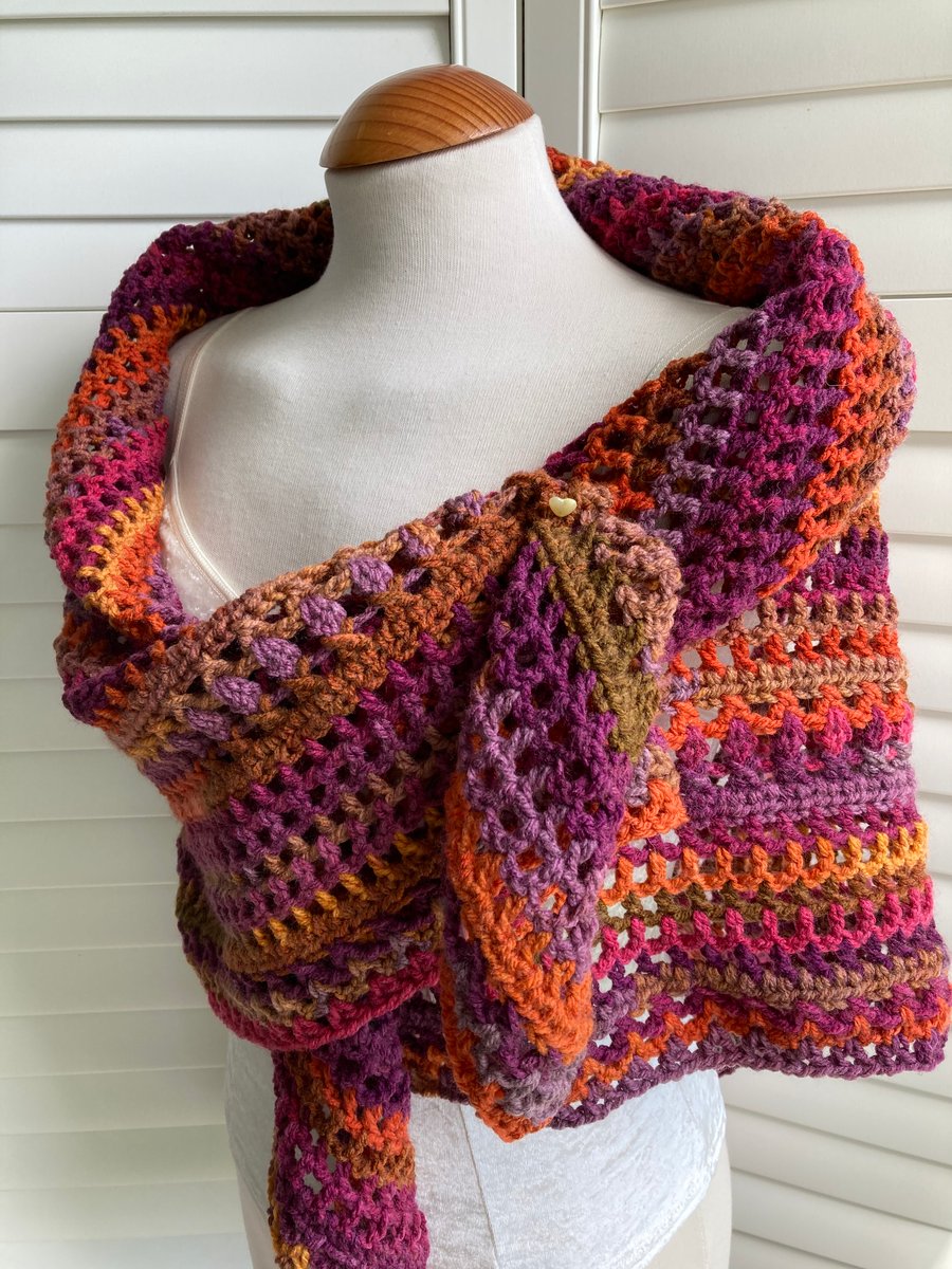 Fiery Summer Sunset Handmade Lace Crochet Shawl