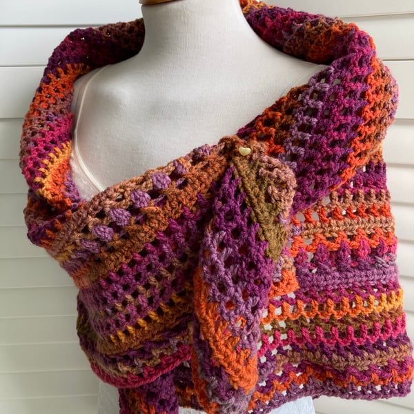 Fiery Summer Sunset Handmade Lace Crochet Shawl