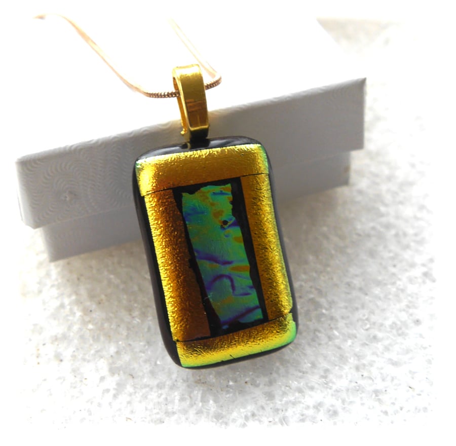 Teal Gold Border 246 Pendant Gold plated chain