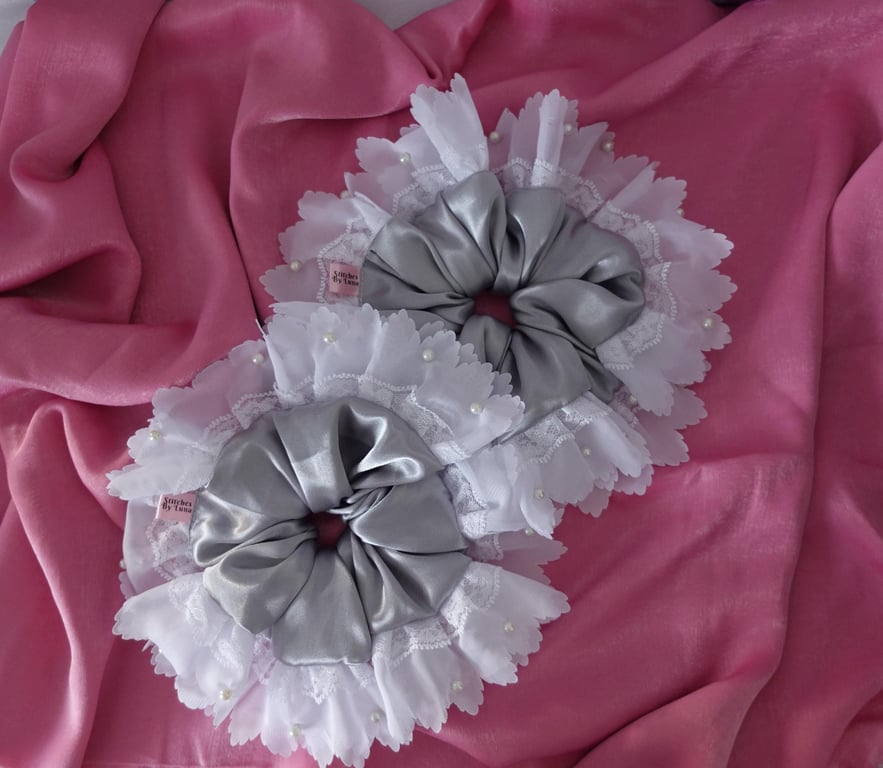 Chiffon Statement Scrunchies, Frilly Ruffle Scrunchies, French Lace Romantic