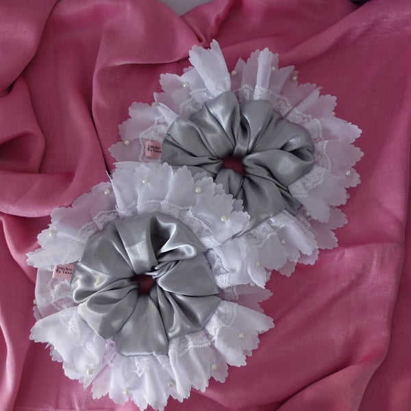 Chiffon Statement Scrunchies, Frilly Ruffle Scrunchies, French Lace Romantic
