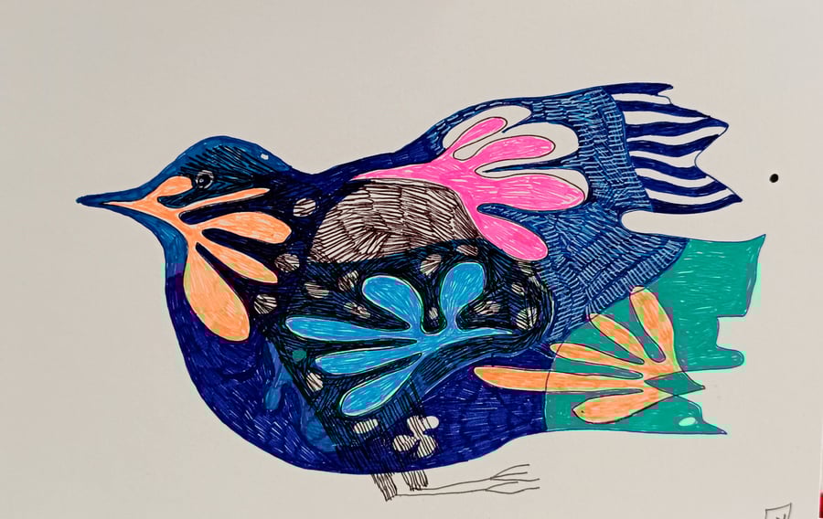 Joyful wings, abstract bird artwork, ink illustration