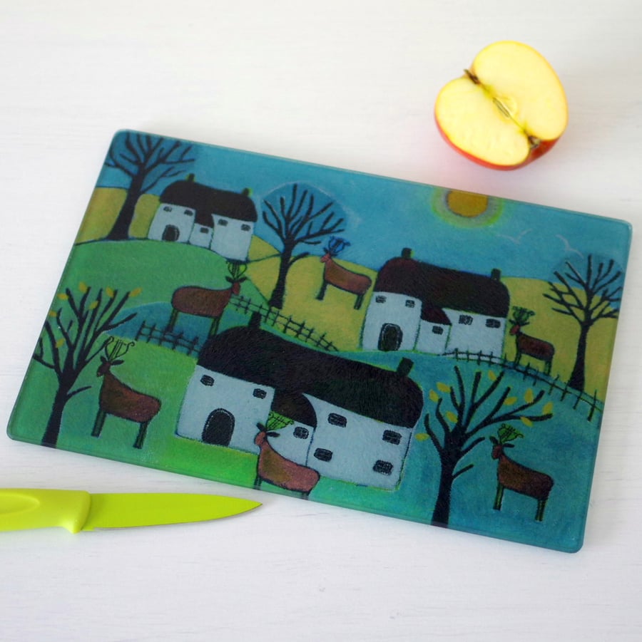 Landscape Chopping Board with Art Print, County Kitchen Chopping Board