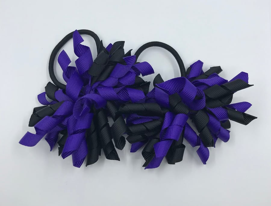 3 inch Black and Purple Curly Corkers on Elastics (pair)