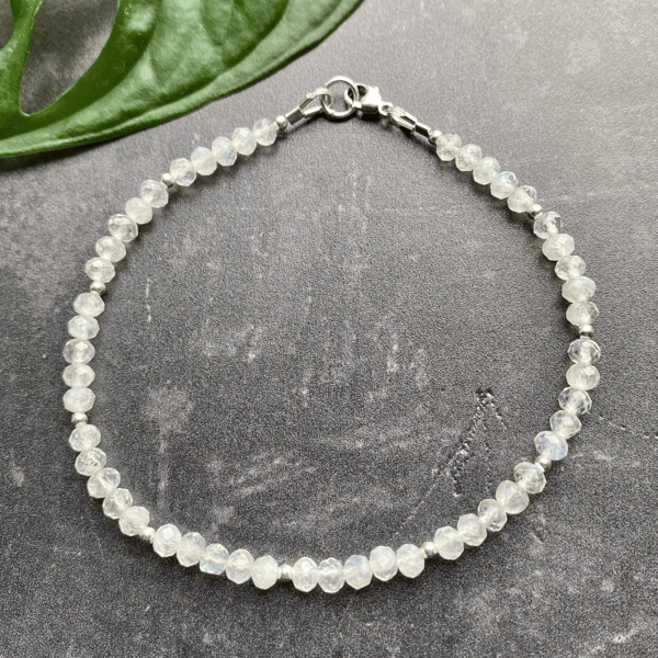 Rainbow Moonstone & Silver Stacking Bracelet