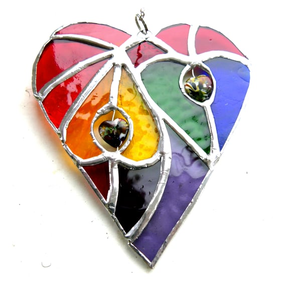 Heart of Rainbow Hearts Suncatcher Stained Glass 067