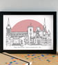 Rugby Warwickshire Skyline Art Print - Image 3