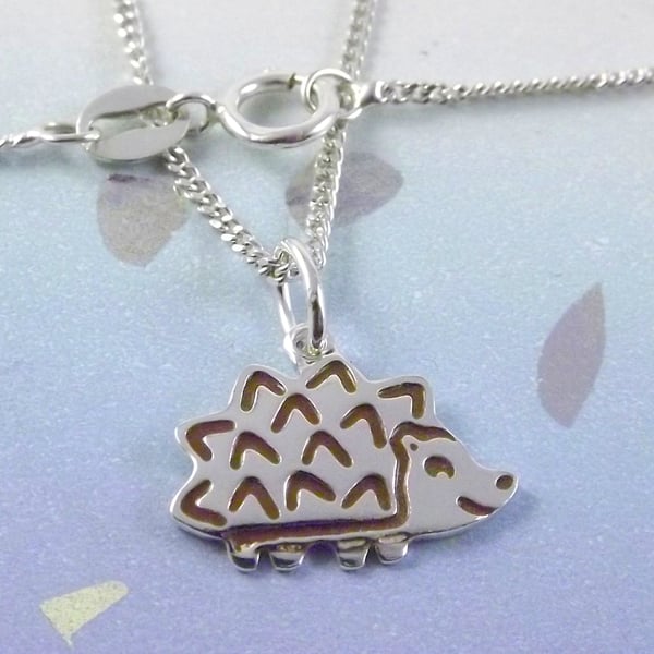 Hedgehog pendant (small), handmade silver wildlife jewellery