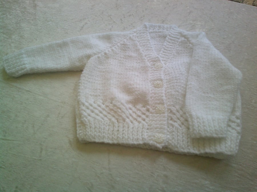 18 inch White V Neck Cardigan with Lacy Edge Fronts