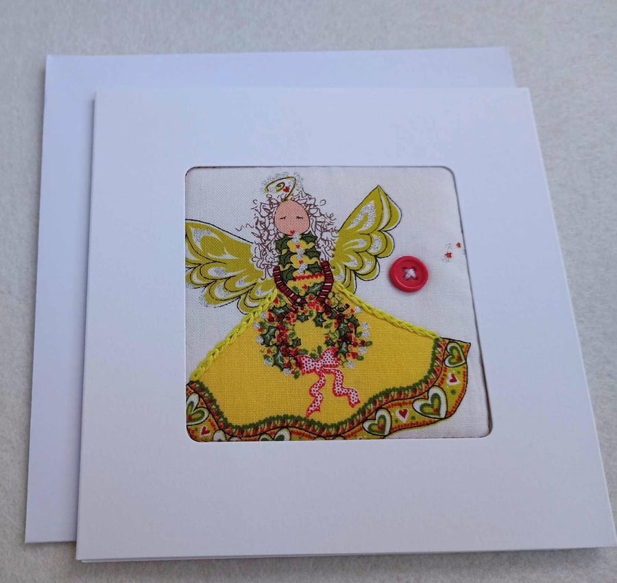 Fairy card - hand embroidered fabric card