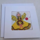 Christmas card - Fairy, hand embroidered fabric card