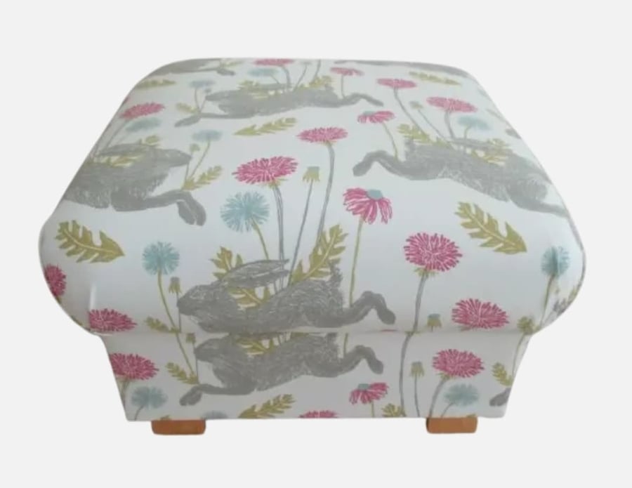  Storage Footstool March Hare Summer Pink Animals Pouffe Floral Rabbit Footstall