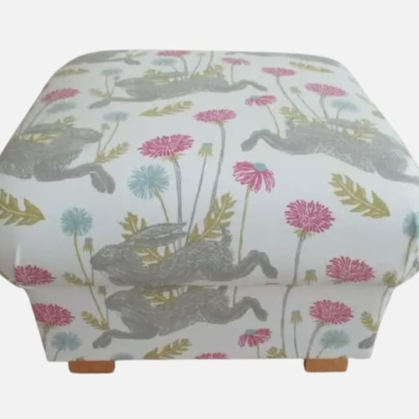  Storage Footstool March Hare Summer Pink Animals Pouffe Floral Rabbit Footstall