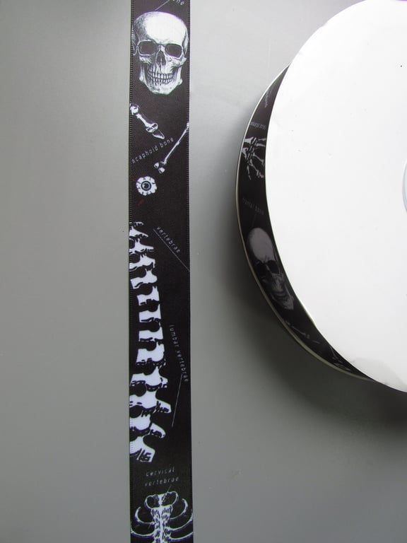 Skull Skeleton Satin Ribbon Ribbon x 1 metre