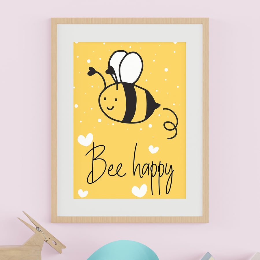 Bee happy child's bedroom, nursery print