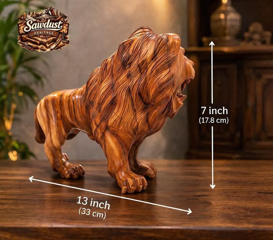 Hand-Carved Solid Wood Roaring Lion Sculpture Home Decor