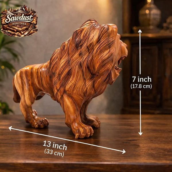 Hand-Carved Solid Wood Roaring Lion Sculpture Home Decor
